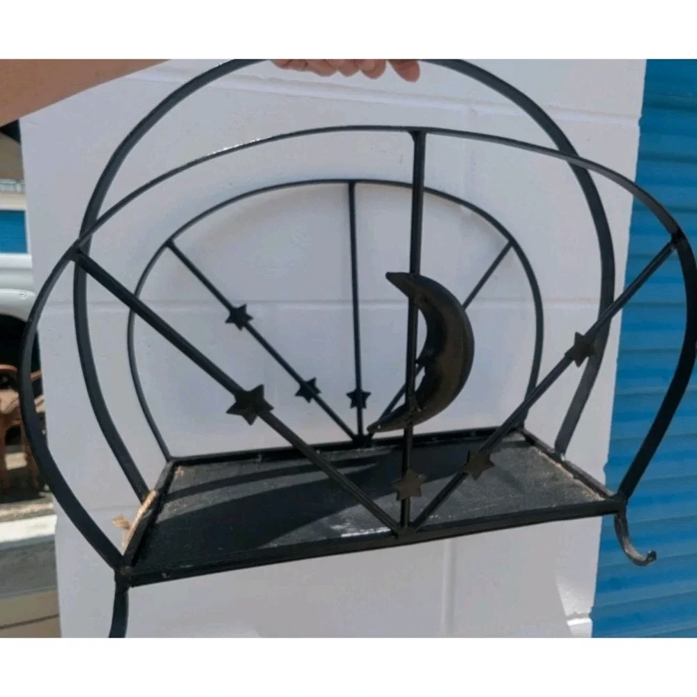 Vintage Celestial Moon & Star Black Metal Magazine/Newspaper Holder Rack 16